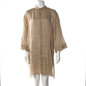 Lafayette 148 New York Ramie Blend Tan Tunic Shirt Dress With Pockets Size M